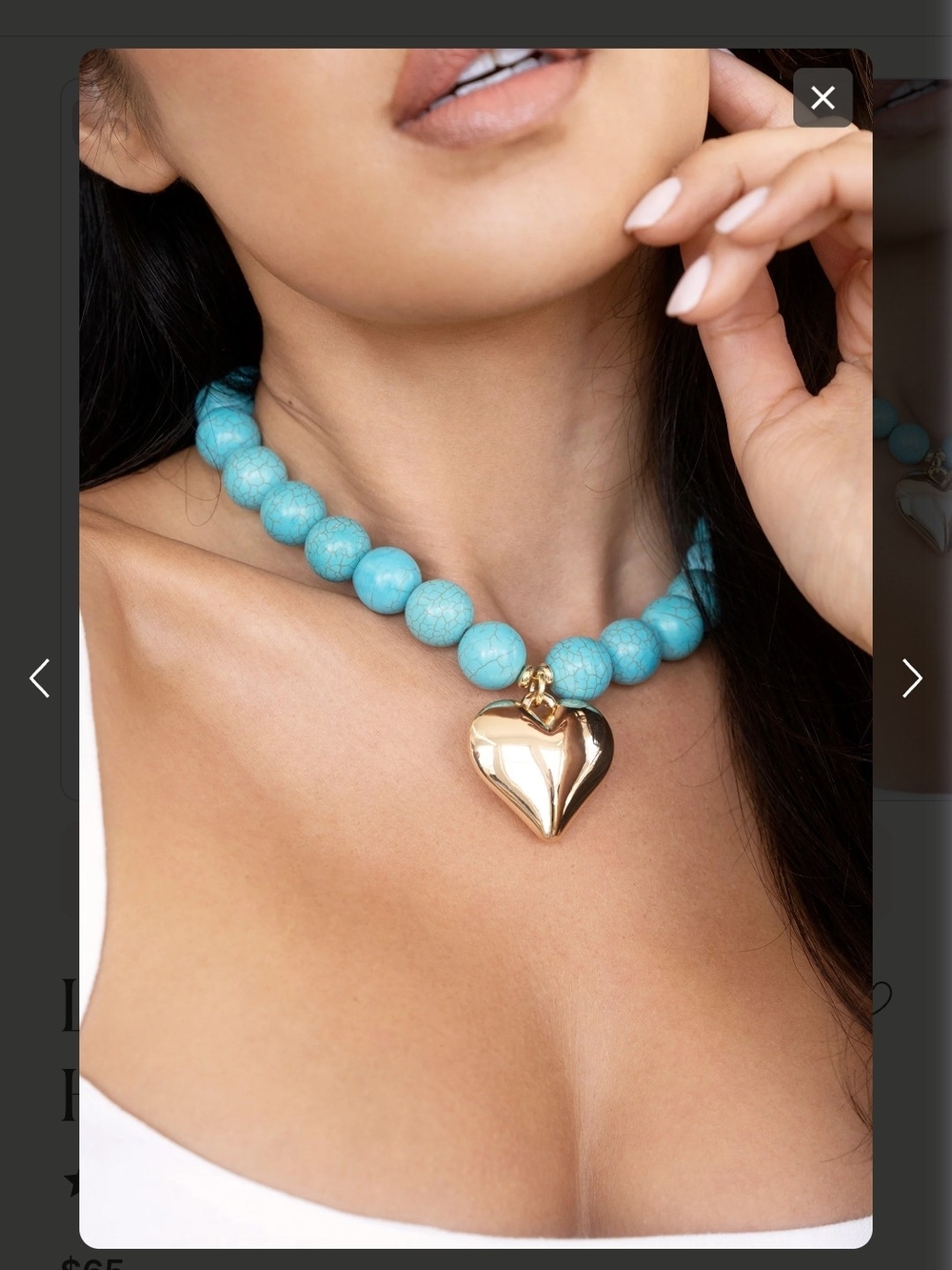 NWOT ettika Turquoise Beaded Necklace with Gold Heart Charm
